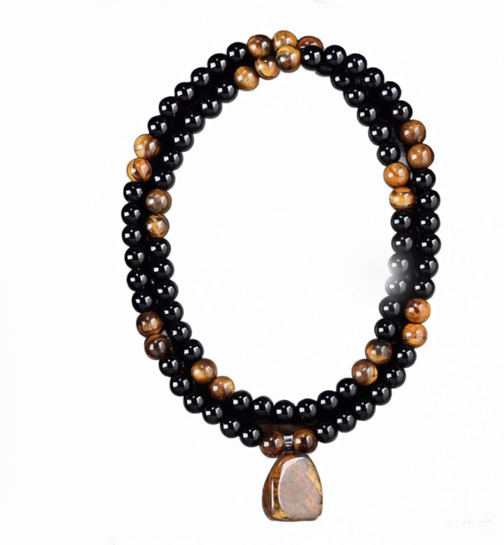 Tiger Eye Double-Layer Energy Necklace (Wealth-Attracting Retro Layered Style)