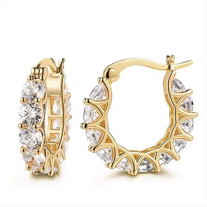 Openwork Row Diamond Hoop S925 Silver Ear Buckles, Multi-color Luxury C Ring Earrings