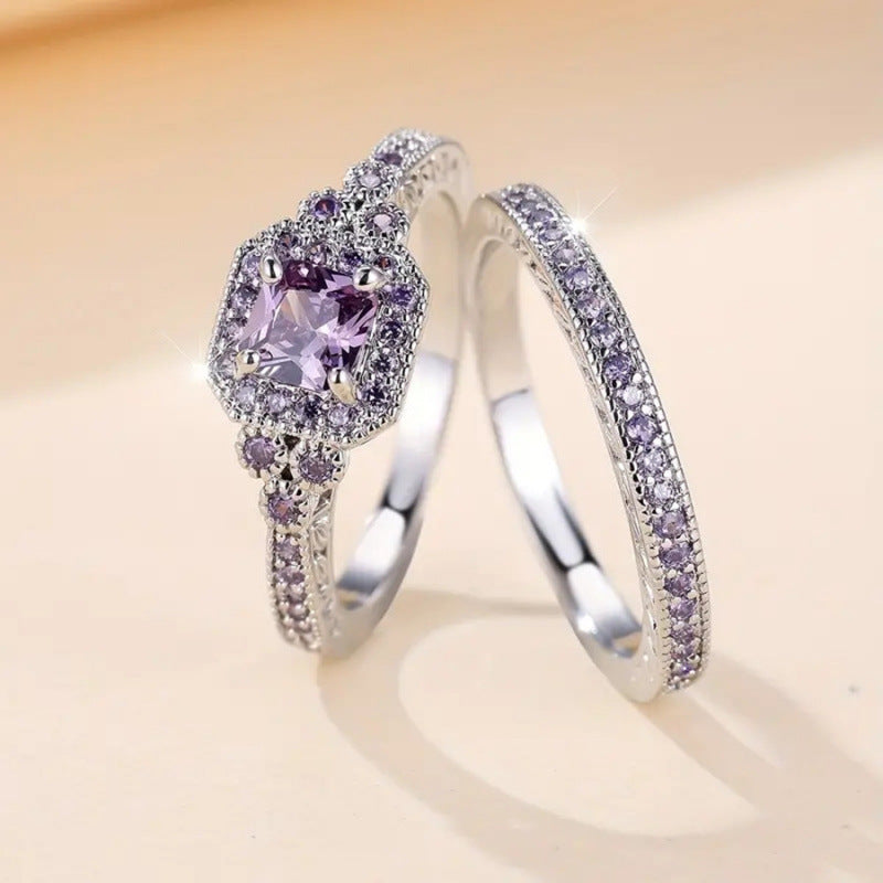 Vintage Square Gemstone Bridal Set (Light Luxury Niche Engagement Band)