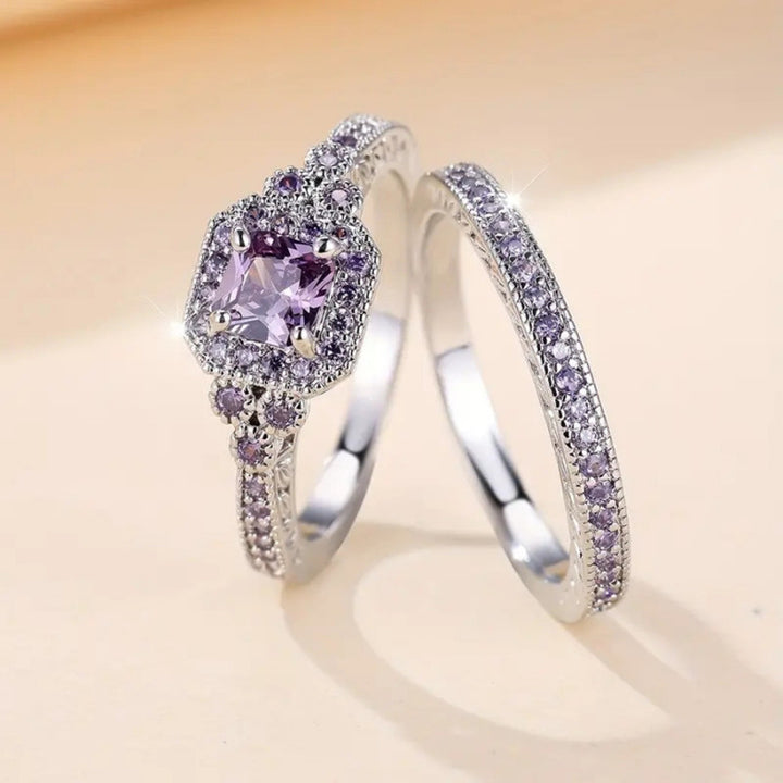 Vintage Square Gemstone Bridal Set (Light Luxury Niche Engagement Band)