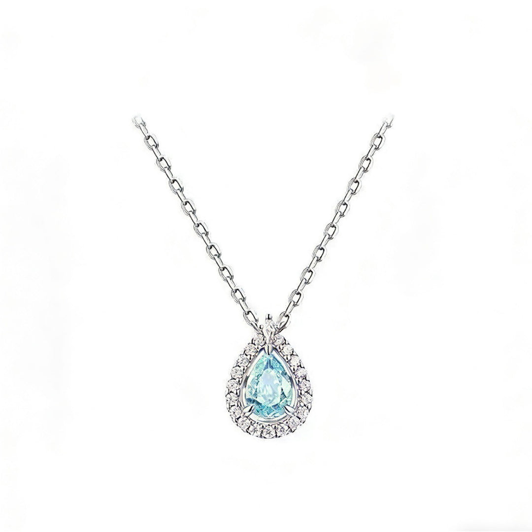 Pear-Shaped Halo Gemstone Pendant Necklace (3 Colors Luxury Women's Chain)