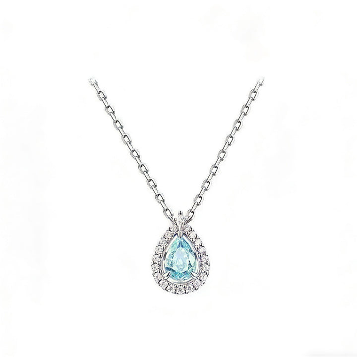 Pear-Shaped Halo Gemstone Pendant Necklace (3 Colors Luxury Women's Chain)