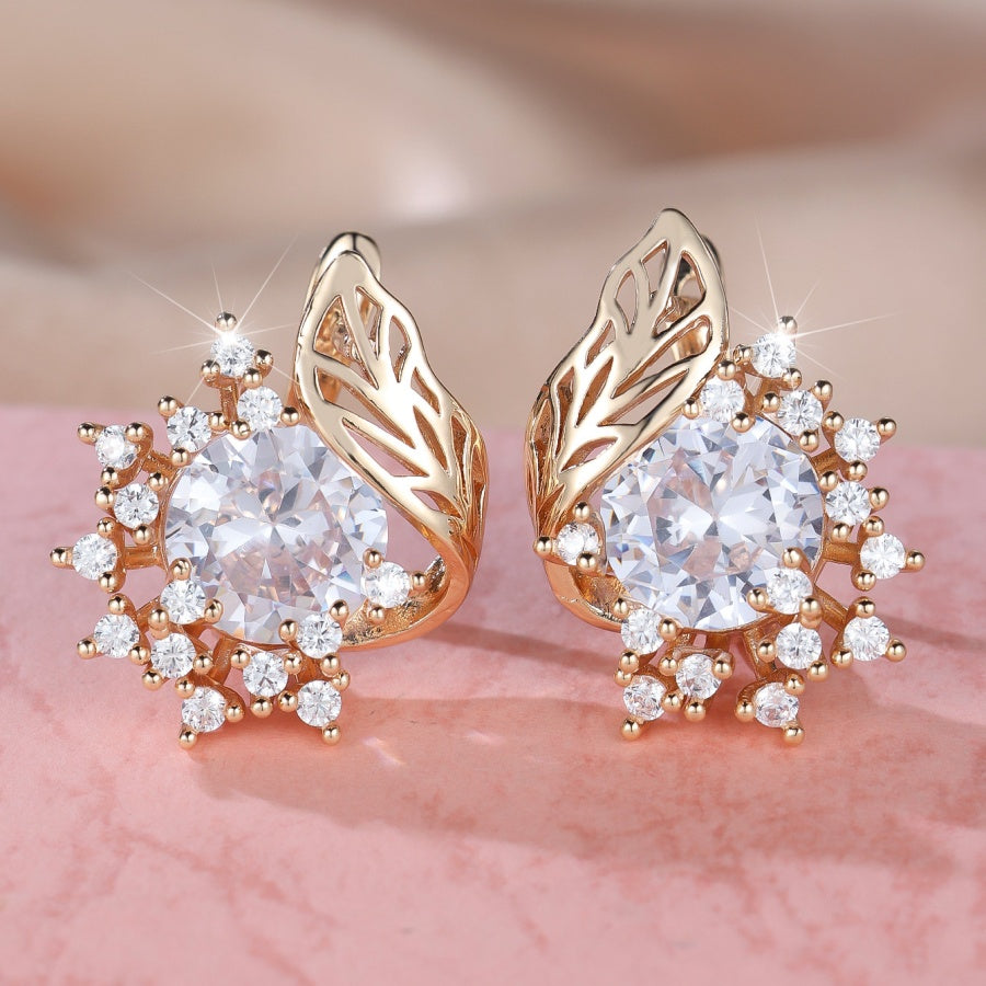Leaf Openwork Halo Gemstone Stud Earrings (5 Colors Delicate Luxury Statement Earrings)