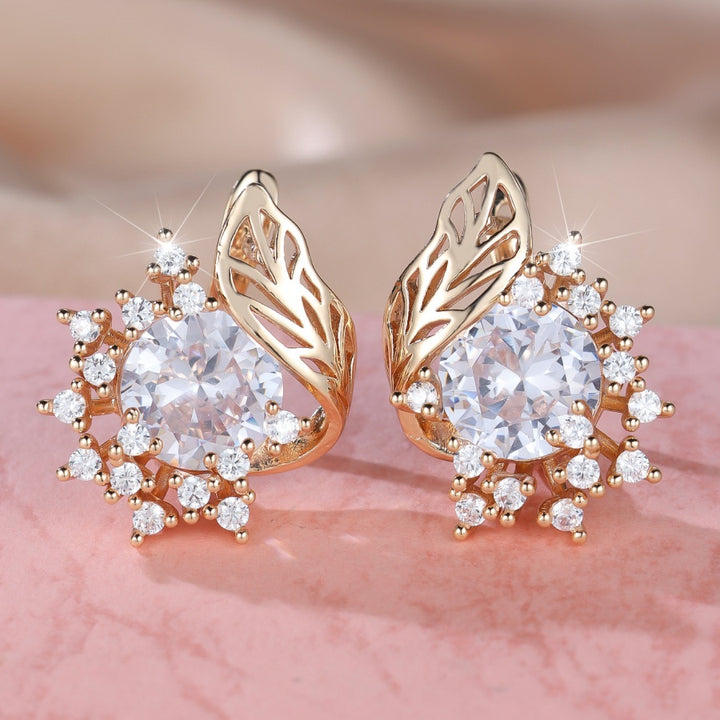 Leaf Openwork Halo Gemstone Stud Earrings (5 Colors Delicate Luxury Statement Earrings)