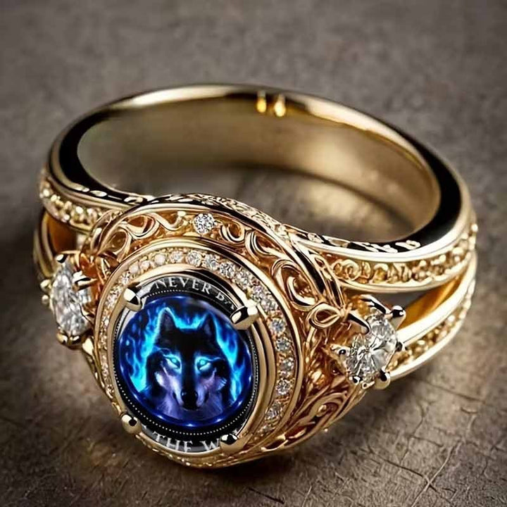 Vintage Wolf‑Head Inlay Paved Diamond S925 Sterling Silver Men's Ring