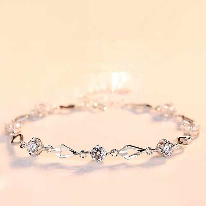 Hollow Rhombus Colored Diamond Bracelet, 3 Colors Adjustable Luxury Women Bangle