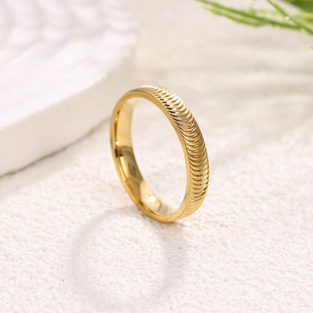 Minimalist Vertical‑Texture Plain Band Ring, S925 Silver Two‑Tone Retro Closed‑Band Ring