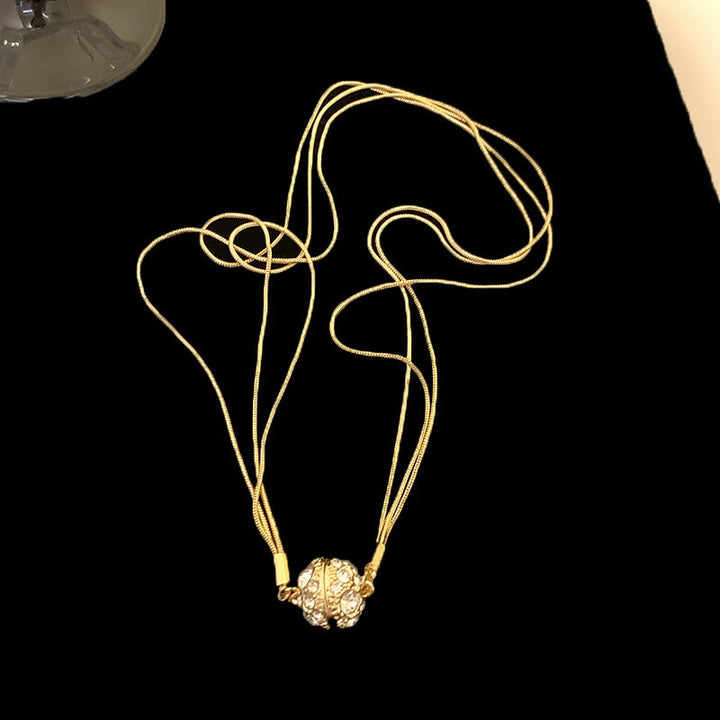S925 Silver Multi-strand Snake Chain Diamond Ball Necklace, Luxury Multi-line Rhinestone Round Pendant Gold & Silver Tone Clavicle Chain