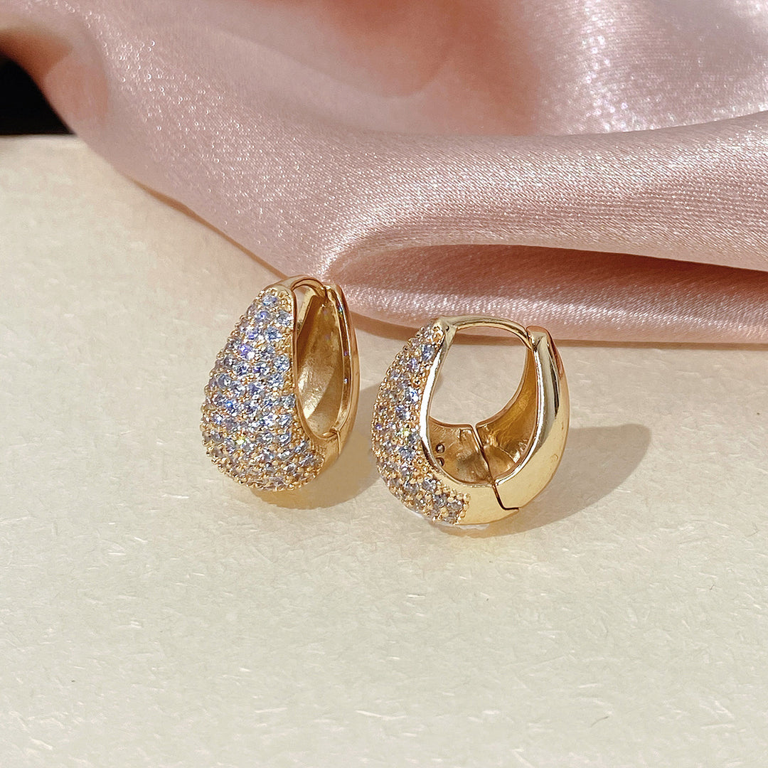 Full Paved Teardrop Hoop Earrings, Luxury Micro Paved Diamond 3D Water Drop Leverback Earrings for Women