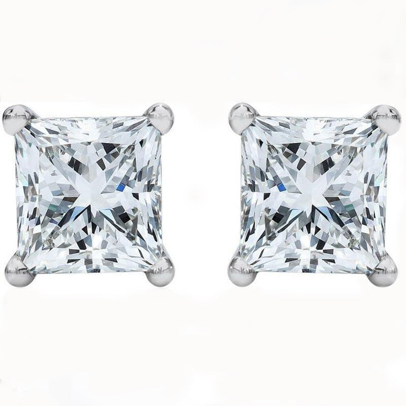 Princess Cut Diamond Multi-Size Stud Earring Set (Light Luxury Versatile Basic Earrings)