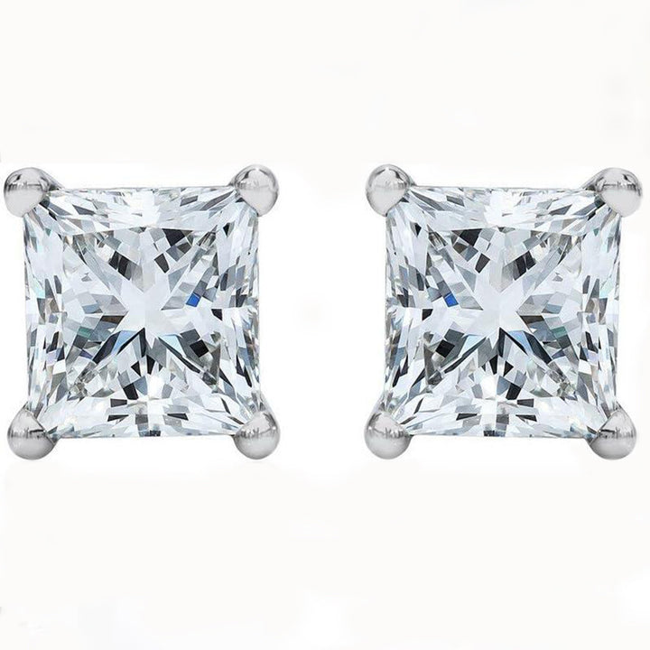 Princess Cut Diamond Multi-Size Stud Earring Set (Light Luxury Versatile Basic Earrings)