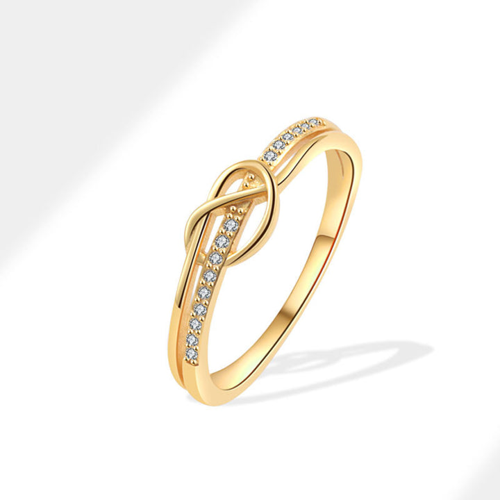 Infinity Knot Paved Thin Ring, Three-Tone Gold Silver Rose Gold Minimalist Luxury Daily Band