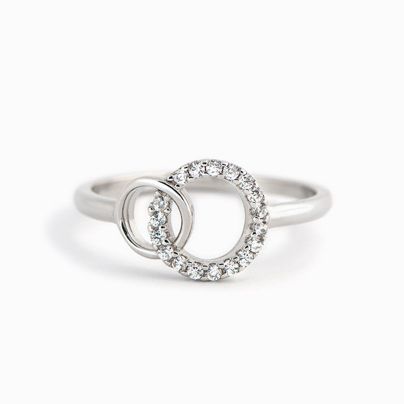 Interlocking Double Ring Pave Diamond Ring (Light Luxury Niche Stackab ...