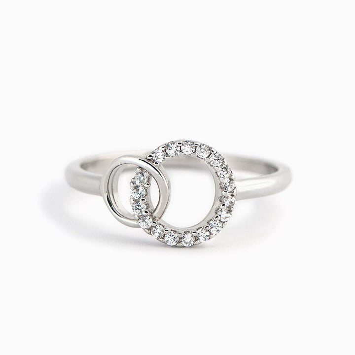 Interlocking Double Ring Pave Diamond Ring (Light Luxury Niche Stackable Ring)