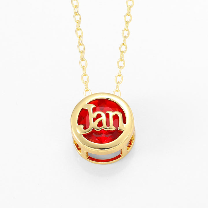 12‑Month Birthstone Round Letter Pendant Necklace, Multi‑Color Options