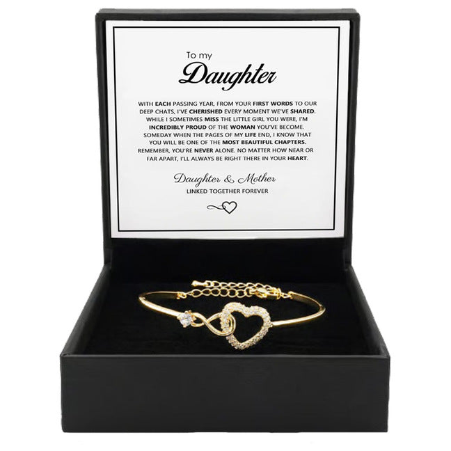 Sentimental Infinity Heart Diamond Bracelet (Family Themed Gold Tone Adjustable Bangle)