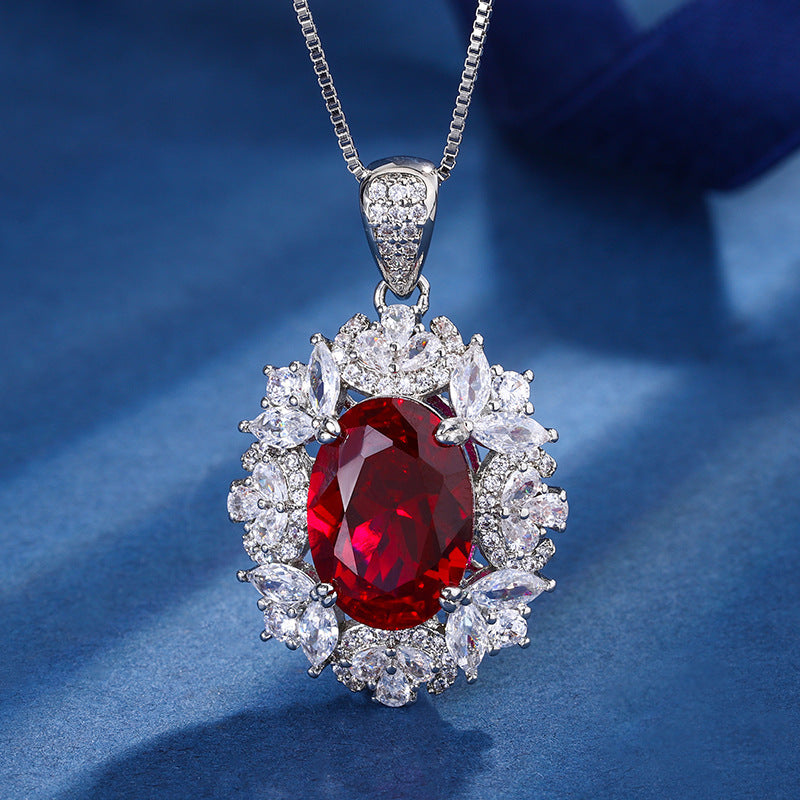 Luxury Ruby Jewelry Set with Halo (Necklace, Ring, Earrings)