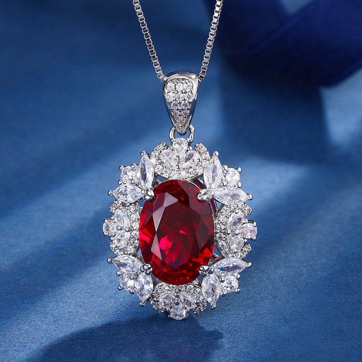 Luxury Ruby Jewelry Set with Halo (Necklace, Ring, Earrings)