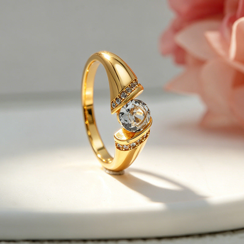 Twisted Bezel‑Set Main Diamond Brushed‑Finish Ring, Gold & Silver Two‑Tone Options