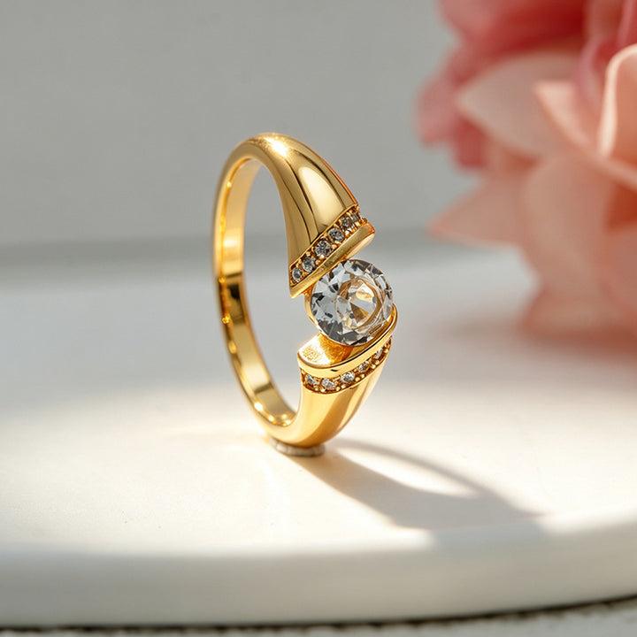 Twisted Bezel‑Set Main Diamond Brushed‑Finish Ring, Gold & Silver Two‑Tone Options