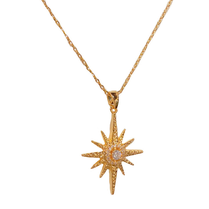 Vintage Eight‑Pointed Star Diamond Pendant Necklace, S925 Silver Two‑Tone Celestial‑Theme Women’s Collarbone Necklace