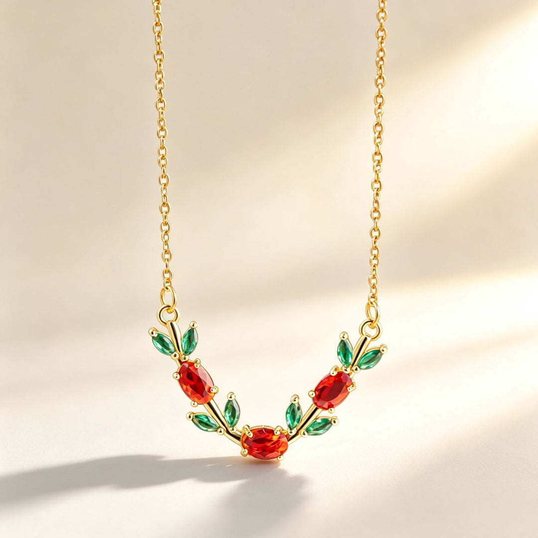 V‑Shaped Leaf‑Branch Color Diamond Choker Necklace, Multiple‑Colors Available