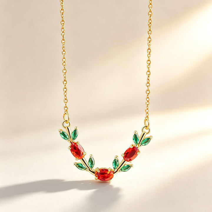V‑Shaped Leaf‑Branch Color Diamond Choker Necklace, Multiple‑Colors Available