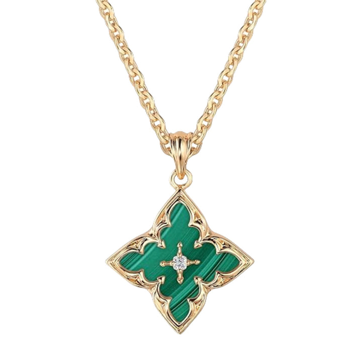 Vintage Four-Leaf Clover Gemstone Necklace, S925 Sterling Silver Multi-Stone Rhombus Pendant Jewelry