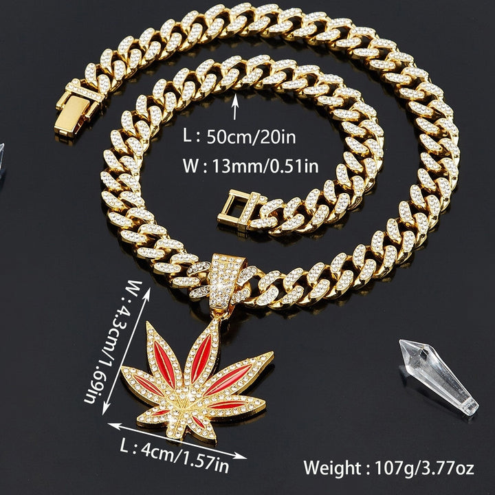Color Enamel Maple Leaf Iced Out Cuban Necklace, Hip Hop Chunky Diamond Chain Trendy Pendant Necklace for Men