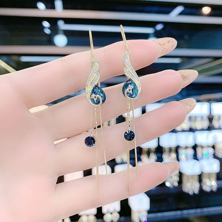 Phoenix Tail Tassel Colored Diamond Threader Earrings (Light Luxury Niche Slimming Earrings)
