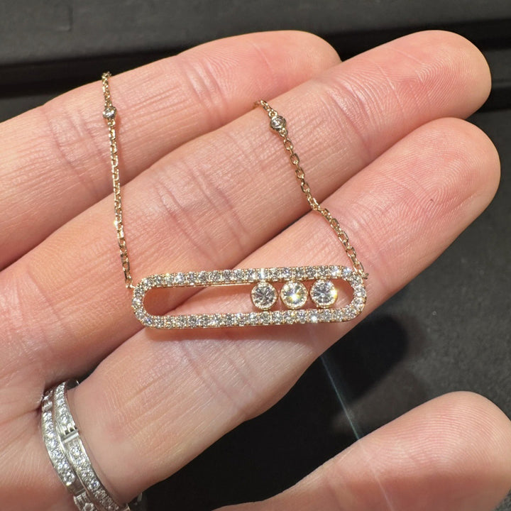 Sliding Three-Diamond Paperclip Necklace