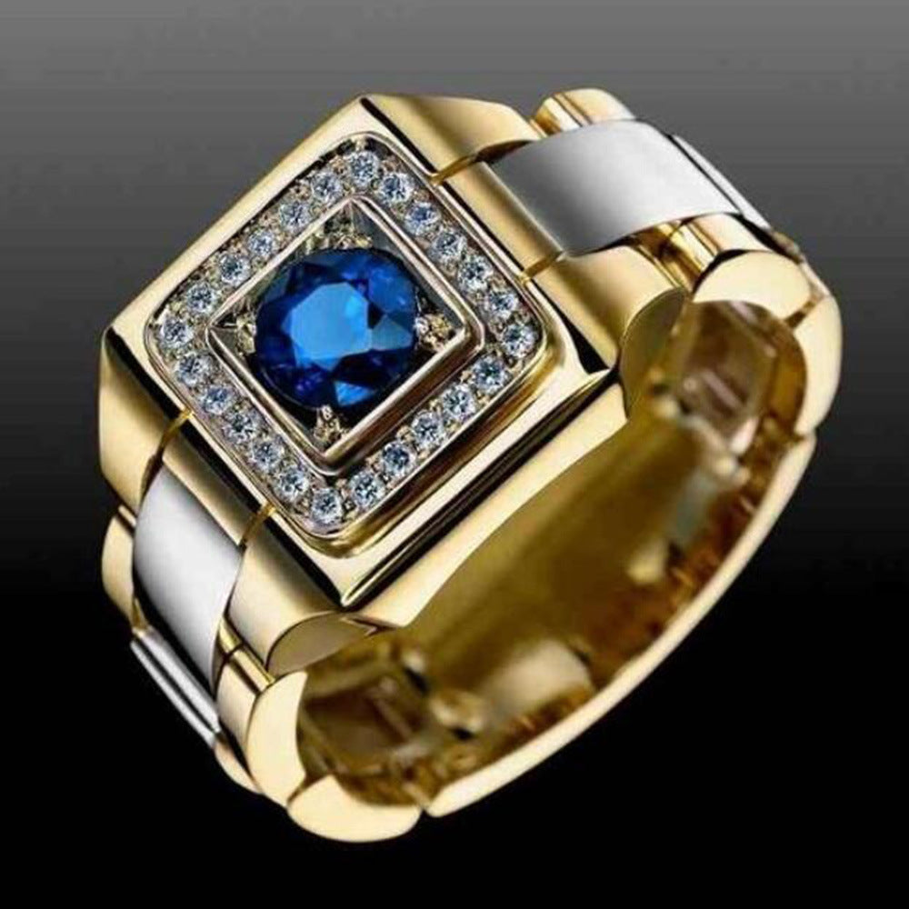 Luxury Watch‑Shaped Wide‑Band Men’s Gemstone Ring, Multiple‑Color Options