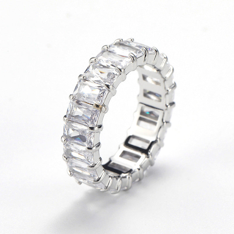 Multi-Color Baguette Diamond Full Eternity S925 Silver Ring