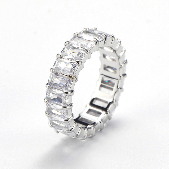 Multi-Color Baguette Diamond Full Eternity S925 Silver Ring