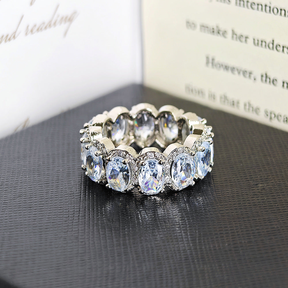 Multi‑color Option Full Eternity Oval Diamond Ring, S925 Silver Closed‑Band Luxury Banquet Ring