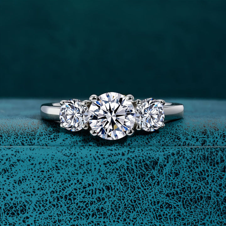 Three-Stone & Half-Eternity Wedding Ring Set (Luxury Classic Timeless Couple Bands)