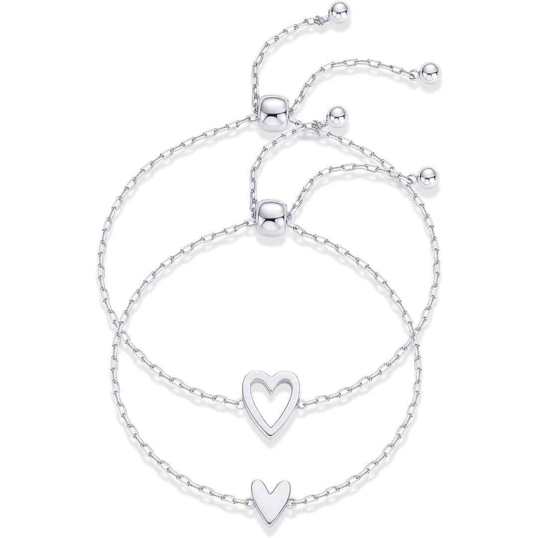 Double Heart Adjustable Bracelet Set (2 Colors Minimalist Stackable Jewelry)