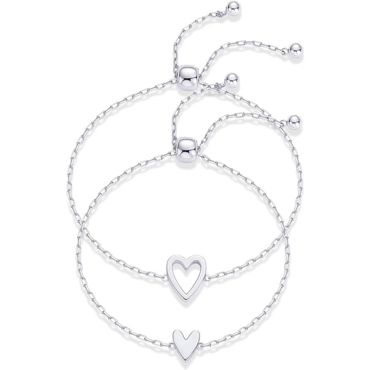 Double Heart Adjustable Bracelet Set (2 Colors Minimalist Stackable Jewelry)