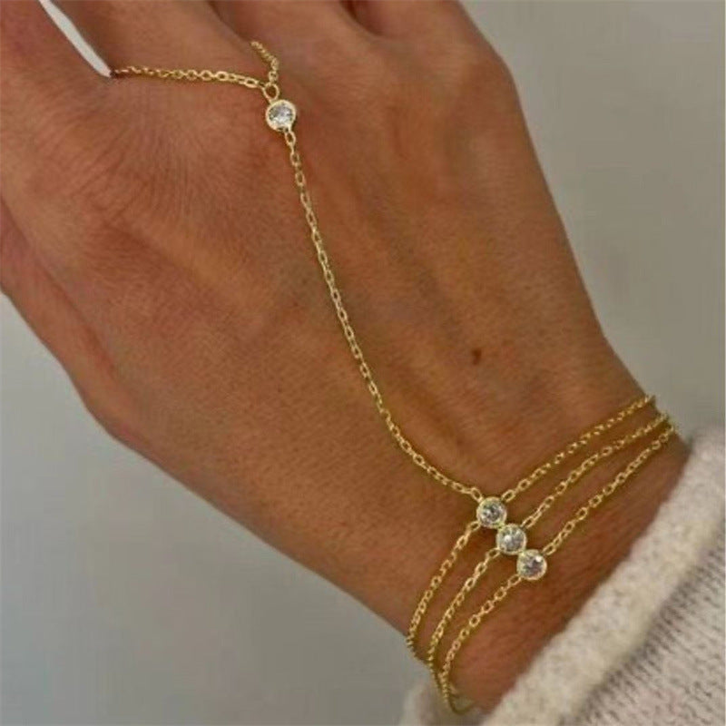 Luxury Gemstone/diamond Hand Chain Bracelet (Gold Tone Multi-Style Finger Bracelet)