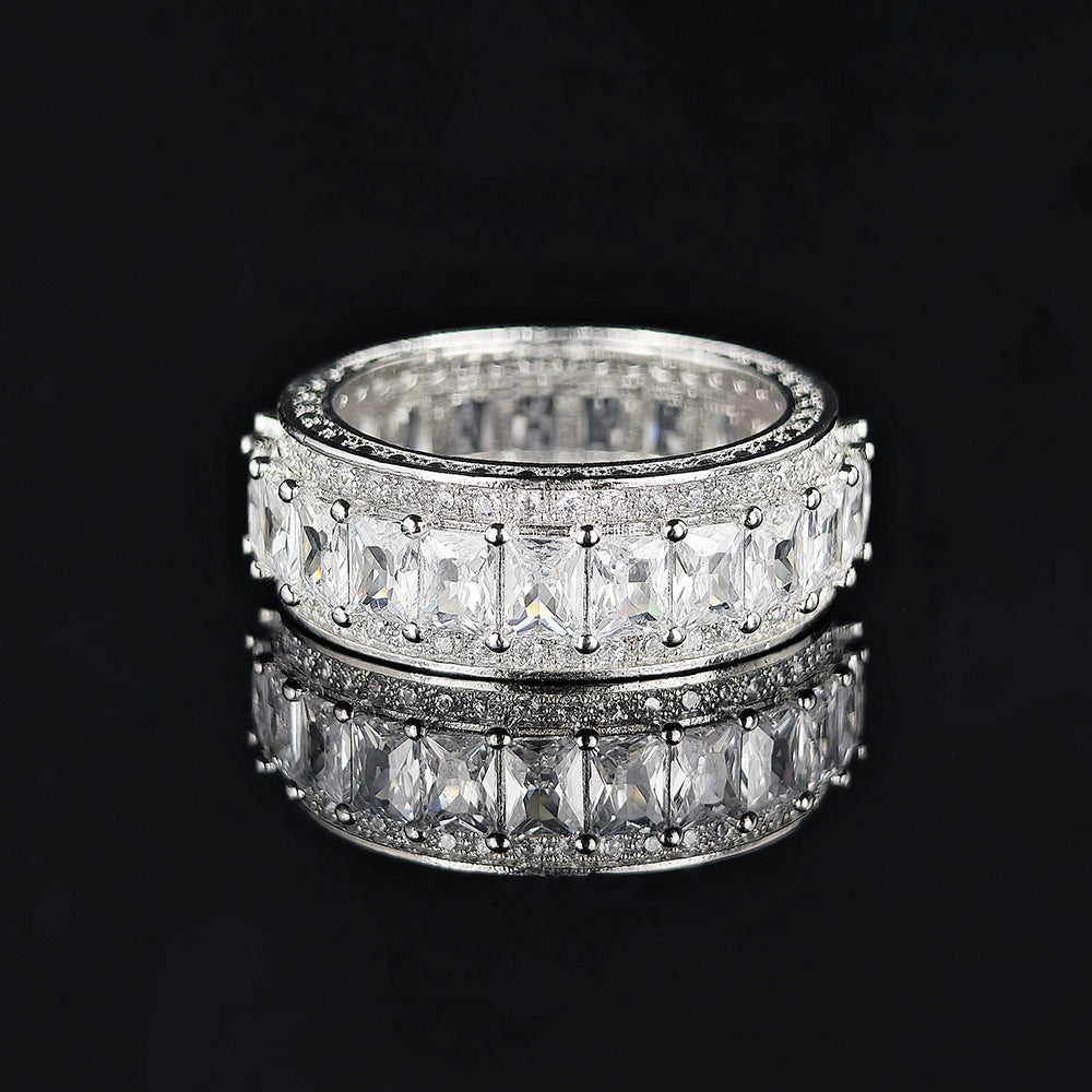 Full Eternity Baguette Cut Diamond Wide Band Ring (2-Tone Luxury Stackable Jewelry)