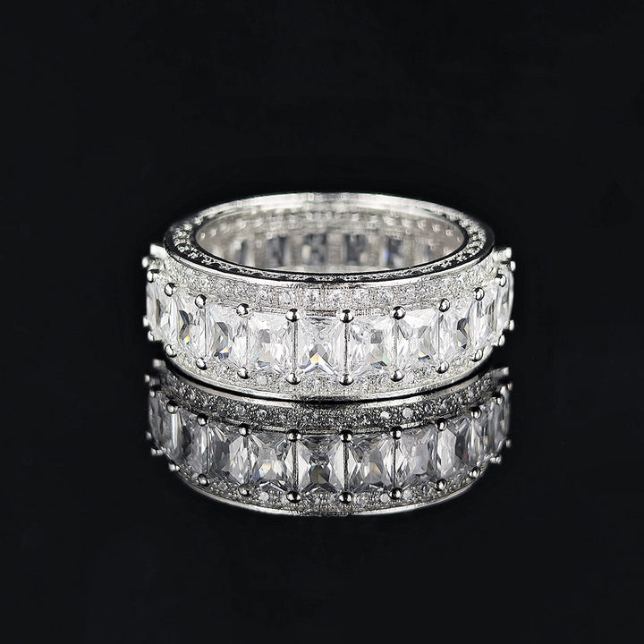 Full Eternity Baguette Cut Diamond Wide Band Ring (2-Tone Luxury Stackable Jewelry)