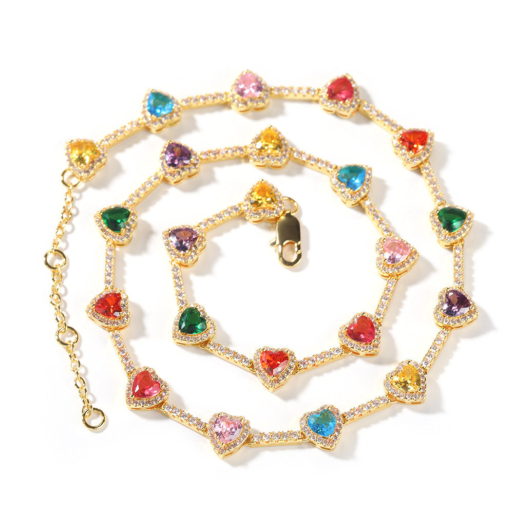 Rainbow Heart Diamond Choker & Bracelet Set (Dopamine Sweet-Cool Vibe Style)