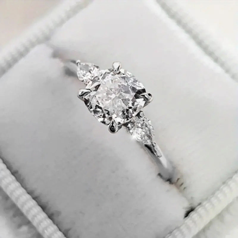 Three‑Diamond Cushion‑Cut Engagement Ring, Three‑Tone Plating Options