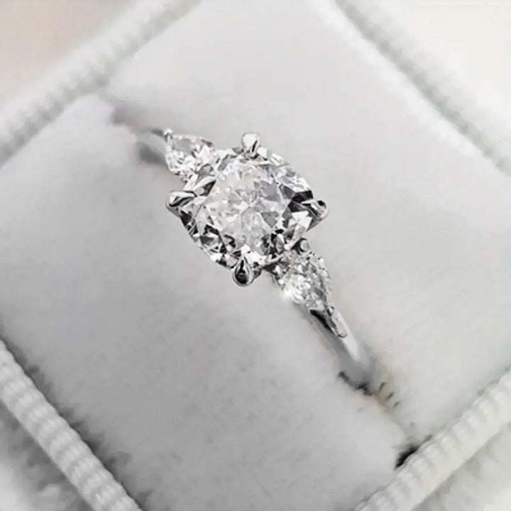 Three‑Diamond Cushion‑Cut Engagement Ring, Three‑Tone Plating Options
