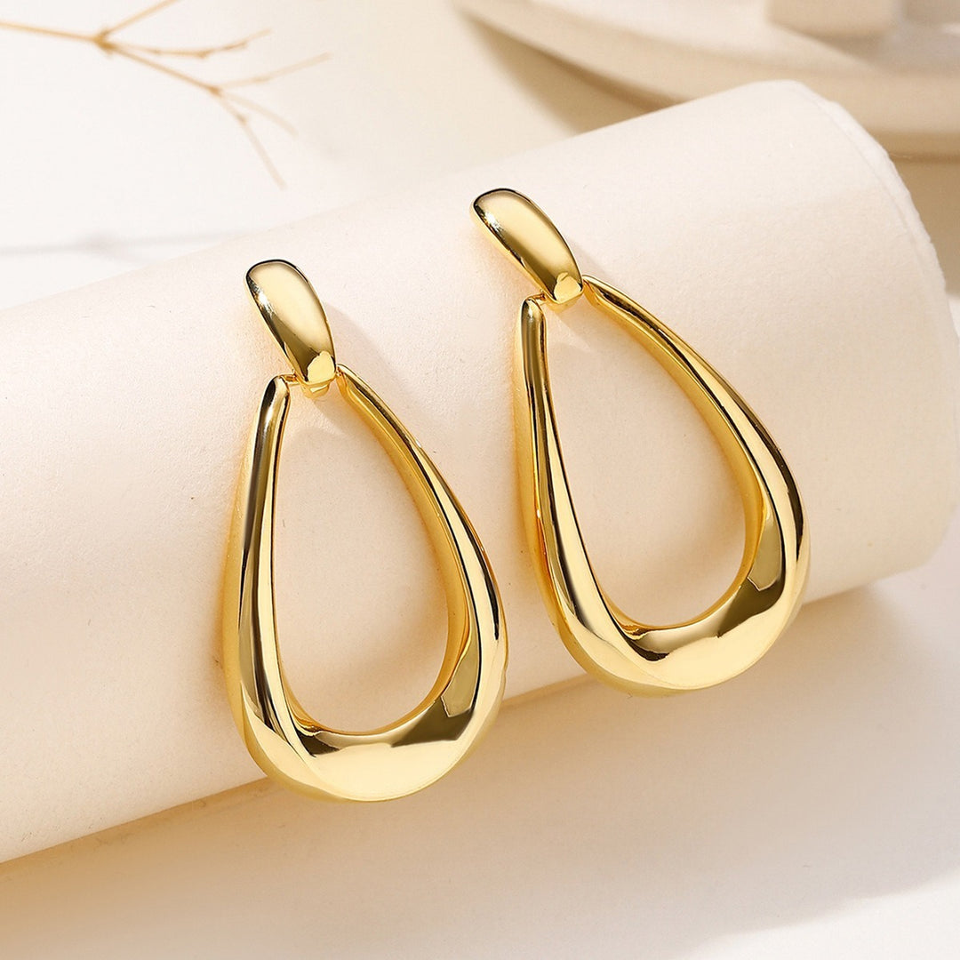 S925 Silver Polished Hollow Teardrop Drop Earrings, Minimalist Geometric Earrings in Gold & Silver