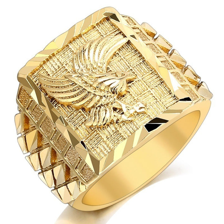 Embossed Eagle Wide‑Band Men’s Gold‑Tone Ring