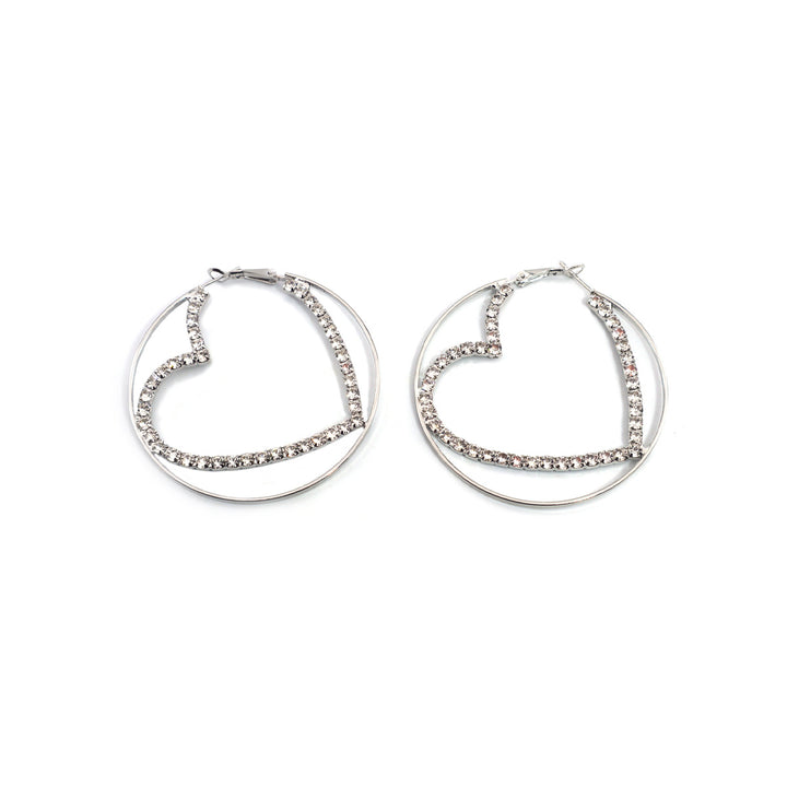 Double Layer Heart Rhinestone Hoop Earrings, Hollow Heart Diamond Circle Earrings, Gold & Silver Sweet Cool Earrings
