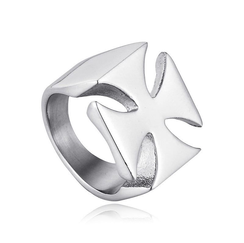 Minimalist 3D Maltese Cross Hollow Wide Ring, S925 Silver Gold/Silver/Black 3 Colors Unisex Street Band
