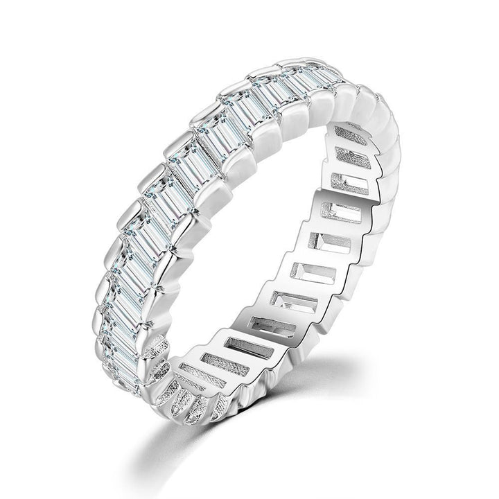 Baguette Chain Link Eternity Ring, 3 Colors Full Diamond Hollow Band For Women