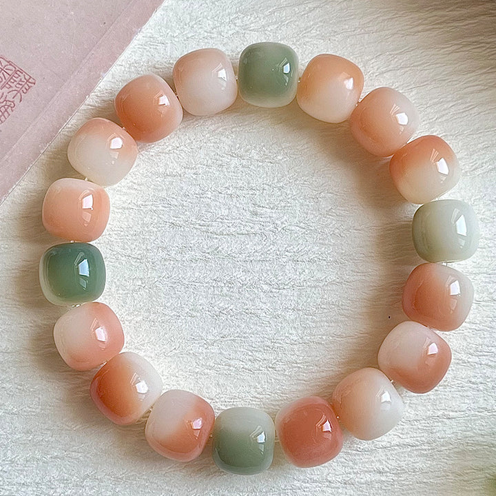 Multi-Color Gradient Bodhi Root Barrel Bead Bracelet (Worry Relief Meditation Mala)
